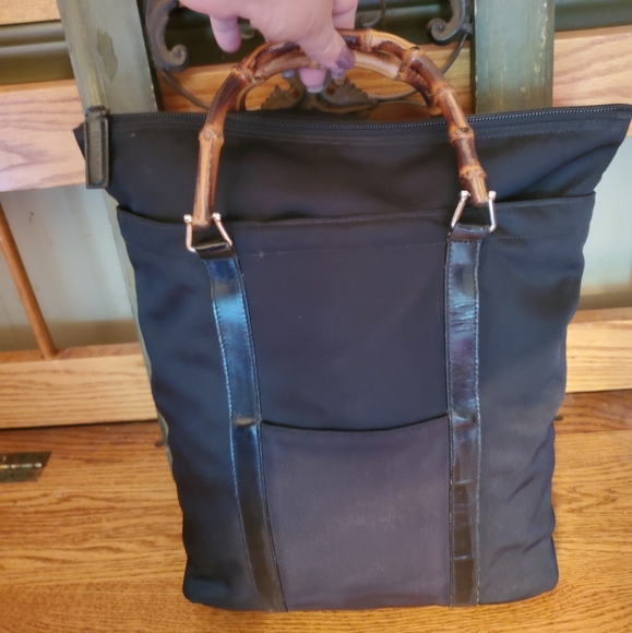 Gucci Vintage Black Nylon Bamboo Tote Bag - Picture 4 of 15